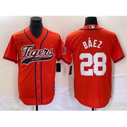 Men Detroit Tigers 28 Javier Baez Orange Cool Base Stitched Baseball Jersey