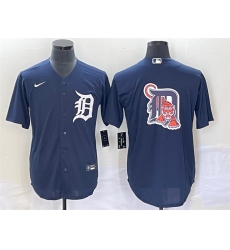 Men Detroit Tigers Navy Team Big Logo Cool Base Stitched Jersey