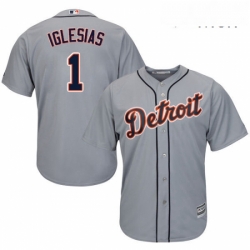 Mens Majestic Detroit Tigers 1 Jose Iglesias Replica Grey Road Cool Base MLB Jersey