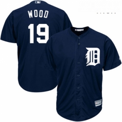 Mens Majestic Detroit Tigers 19 Travis Wood Replica Navy Blue Alternate Cool Base MLB Jersey 