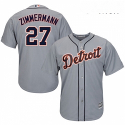 Mens Majestic Detroit Tigers 27 Jordan Zimmermann Replica Grey Road Cool Base MLB Jersey