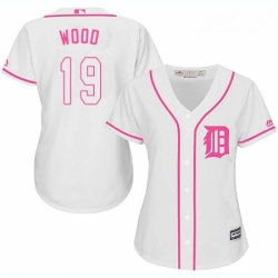 Womens Majestic Detroit Tigers 19 Travis Wood Replica White Fashion Cool Base MLB Jersey 