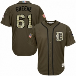 Youth Majestic Detroit Tigers 61 Shane Greene Authentic Green Salute to Service MLB Jersey 