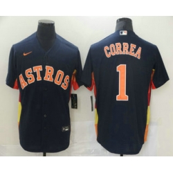 Men Houston Astros 1 Carlos Correa Navy Blue Stitched MLB Cool Base Nike Jersey