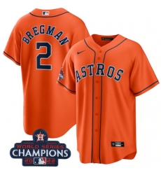 Men Houston Astros 2 Alex Bregman Orange 2022 World Series Champions Stitched Baseball Jersey