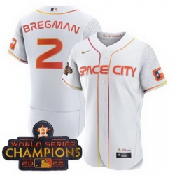 Men Houston Astros 2 Alex Bregman White With 2022 World Serise Champions Patch Stitched Baseball Jersey