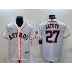 Men Houston Astros 27 Jose Altuve White With Patch Cool Base Stitched Jersey