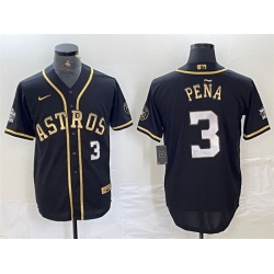 Men Houston Astros 3 Jeremy Pe F1a Black Gold 2022 World Series Stitched Baseball Jersey