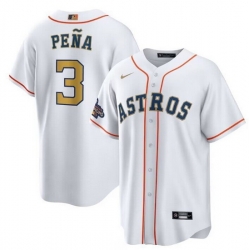 Men Houston Astros 3 Jeremy Pe F1a White 2023 Gold Collection With World Serise Champions Patch Cool Base Stitched Baseball Jersey