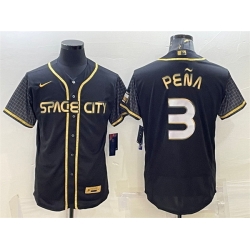 Men Houston Astros 3 Jeremy Pena Black Gold 2022 World Series City Connect Flex Base Stitched Jersey