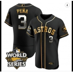 Men Houston Astros 3 Jeremy Pena Black Gold 2022 World Series Patch Jersey