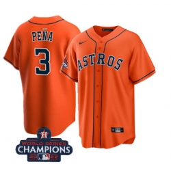 Men Houston Astros 3 Jeremy Pena Orange 2022 World Series Champions Cool Base Stitched Baseball Jersey