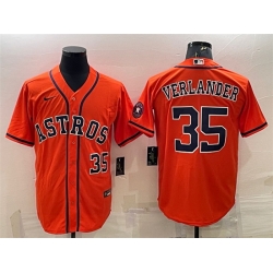 Men Houston Astros 35 Justin Verlander Orange With Patch Cool Base Stitched Jersey