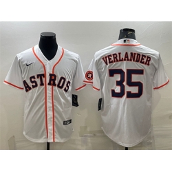 Men Houston Astros 35 Justin Verlander White With Patch Cool Base Stitched Jersey