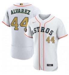 Men Houston Astros 44 Yordan Alvarez White 2023 Gold Collection With World Serise Champions Patch Stitched Baseball Jersey