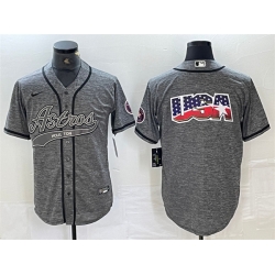 Men Houston Astros Grey Team Big Logo With Patch Cool Base Stitched Baseball Jerseys