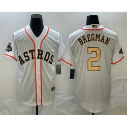 Men's Houston Astros #2 Alex Bregman 2023 White Gold World Serise Champions Patch Cool Base Stitched Jersey