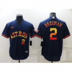 Men's Houston Astros #2 Alex Bregman Number Navy Blue Rainbow Stitched MLB Cool Base Nike Jersey