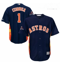 Mens Majestic Houston Astros 1 Carlos Correa Replica Navy Blue Alternate 2017 World Series Champions Cool Base MLB Jersey