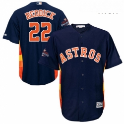 Mens Majestic Houston Astros 22 Josh Reddick Replica Navy Blue Alternate 2017 World Series Champions Cool Base MLB Jersey