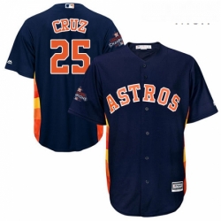 Mens Majestic Houston Astros 25 Jose Cruz Jr Replica Navy Blue Alternate 2017 World Series Champions Cool Base MLB Jersey