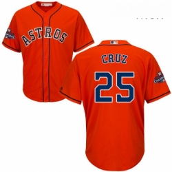 Mens Majestic Houston Astros 25 Jose Cruz Jr Replica Orange Alternate 2017 World Series Champions Cool Base MLB Jersey