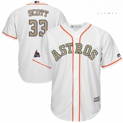 Mens Majestic Houston Astros 33 Mike Scott Replica White 2018 Gold Program Cool Base MLB Jersey