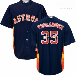 Mens Majestic Houston Astros 35 Justin Verlander Authentic Navy Blue Team Logo Fashion Cool Base MLB Jersey 