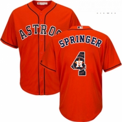 Mens Majestic Houston Astros 4 George Springer Authentic Orange Team Logo Fashion Cool Base MLB Jersey