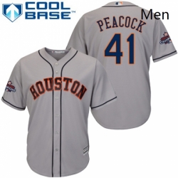 Mens Majestic Houston Astros 41 Brad Peacock Replica Grey Road 2017 World Series Champions Cool Base MLB Jersey 