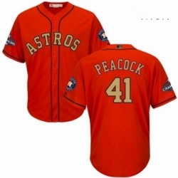 Mens Majestic Houston Astros 41 Brad Peacock Replica Orange Alternate 2018 Gold Program Cool Base MLB Jersey 