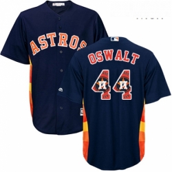 Mens Majestic Houston Astros 44 Roy Oswalt Authentic Navy Blue Team Logo Fashion Cool Base MLB Jersey