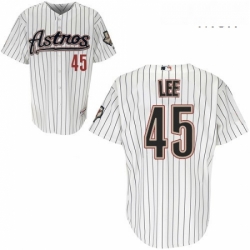 Mens Majestic Houston Astros 45 Carlos Lee Authentic White Strip MLB Jersey