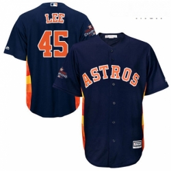 Mens Majestic Houston Astros 45 Carlos Lee Replica Navy Blue Alternate 2017 World Series Champions Cool Base MLB Jersey