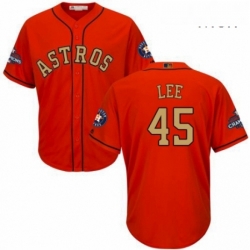 Mens Majestic Houston Astros 45 Carlos Lee Replica Orange Alternate 2018 Gold Program Cool Base MLB Jersey