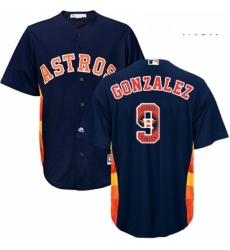 Mens Majestic Houston Astros 9 Marwin Gonzalez Authentic Navy Blue Team Logo Fashion Cool Base MLB Jersey 