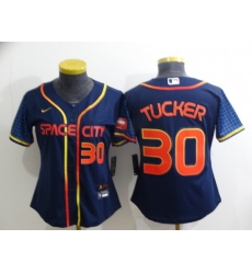 Women's Houston Astros #30 Kyle Tucker Number 2022 Navy Blue City Connect Cool Base Stitched Jersey