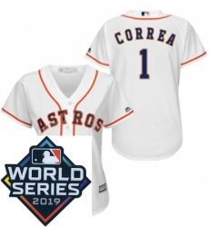 Womens Majestic Houston Astros 1 Carlos Correa White Home Cool Base Sitched 2019 World Series Patch Jersey