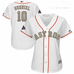 Womens Majestic Houston Astros 10 Yuli Gurriel Authentic White 2018 Gold Program Cool Base MLB Jersey 