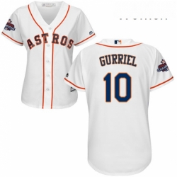 Womens Majestic Houston Astros 10 Yuli Gurriel Replica White Home 2017 World Series Champions Cool Base MLB Jersey 