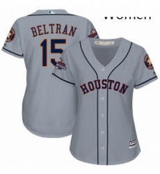 Womens Majestic Houston Astros 15 Carlos Beltran Authentic Grey Road 2017 World Series Champions Cool Base MLB Jersey