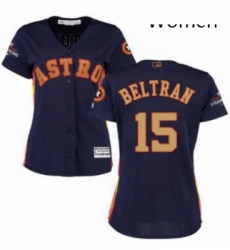 Womens Majestic Houston Astros 15 Carlos Beltran Authentic Navy Blue Alternate 2018 Gold Program Cool Base MLB Jersey