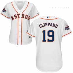 Womens Majestic Houston Astros 19 Tyler Clippard Replica White Home 2017 World Series Champions Cool Base MLB Jersey 