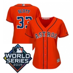 Womens Majestic Houston Astros 33 Mike Scott Orange Alternate Cool Base Sitched 2019 World Series Patch Jersey