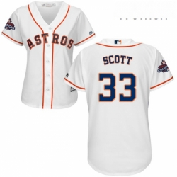 Womens Majestic Houston Astros 33 Mike Scott Replica White Home 2017 World Series Champions Cool Base MLB Jersey