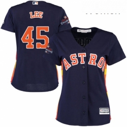 Womens Majestic Houston Astros 45 Carlos Lee Replica Navy Blue Alternate 2017 World Series Champions Cool Base MLB Jersey