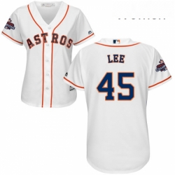 Womens Majestic Houston Astros 45 Carlos Lee Replica White Home 2017 World Series Champions Cool Base MLB Jersey