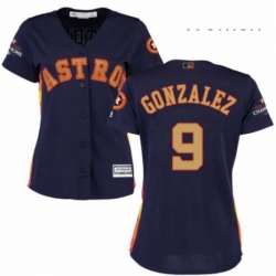 Womens Majestic Houston Astros 9 Marwin Gonzalez Authentic Navy Blue Alternate 2018 Gold Program Cool Base MLB Jersey 