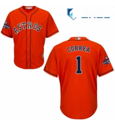 Youth Majestic Houston Astros 1 Carlos Correa Authentic Orange Alternate 2017 World Series Champions Cool Base MLB Jersey