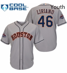 Youth Majestic Houston Astros 46 Francisco Liriano Replica Grey Road 2017 World Series Champions Cool Base MLB Jersey 